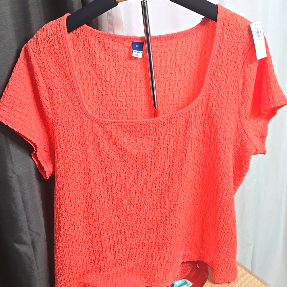 Coral Ribbed Blouse with Relaxed Fit